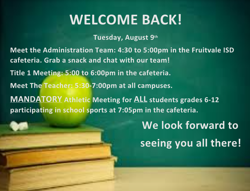 Welcome Back Aug 9th Events